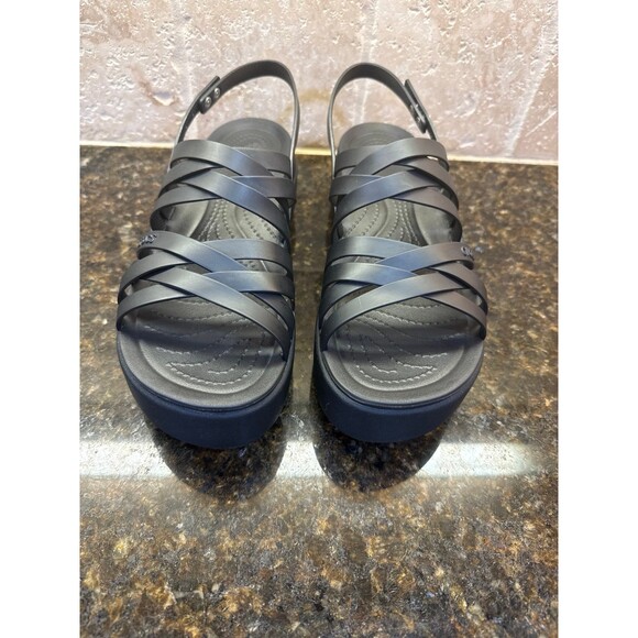 Crocs Brooklyn Literide Strappy Low Wedge Sandals Black Size 10 Like New - Picture 4 of 8